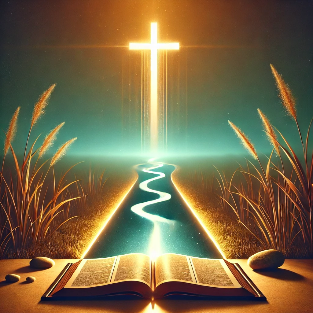 A captivating thumbnail for the podcast episode "What Does It Mean to Be a Disciple?" featuring a glowing cross at the end of a narrow, illuminated pathway surrounded by grass and stones. An open Bible rests at the start of the path, symbolizing the foundation of faith. The background transitions from golden hues to twilight blue, conveying spiritual growth and reflection.